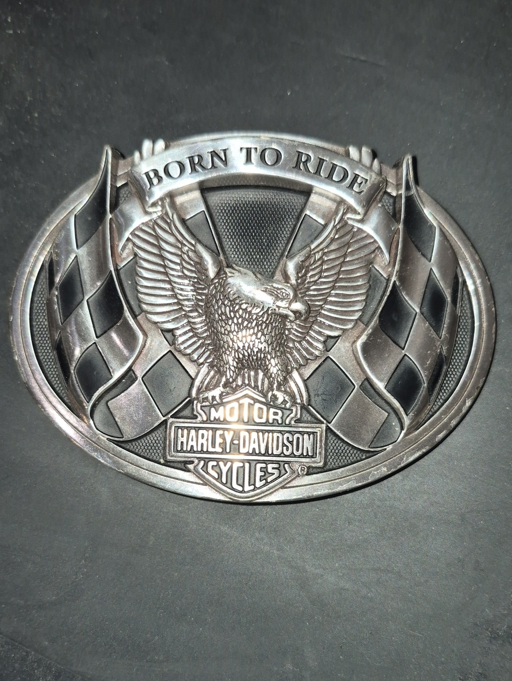 Harley-Davidson Silver Eagle 'Born to Ride' Oval Belt Buckle